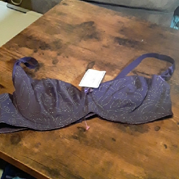 NWT 40C Rene Rofe Gorgeous Purple & Silver Unpadded underwire Sexy Stunning Bra - Picture 1 of 15